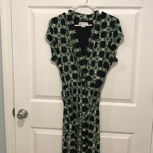 Liz Claiborne Navy and Green Faux wrap dress
